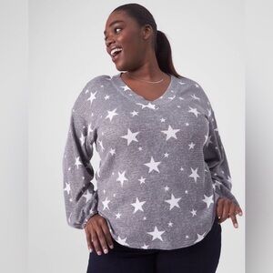 Lane Bryant Star Light Sweater Blouse Classic Blouson-Sleeve V-Neck Waffle 26/28